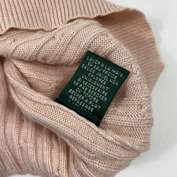 Lauren Ralph Lauren Cable Knit Sweater Womens Small Pink Silk V Neck Long Sleeve - Picture 6 of 12